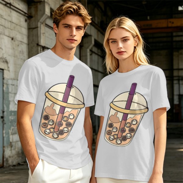 Olive T-Shirt With Halloween Themed Boba Tea Graphic