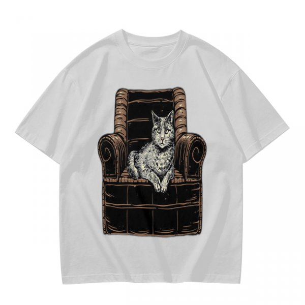 Olive Green T-Shirt With Cat In Armchair Graphic Print