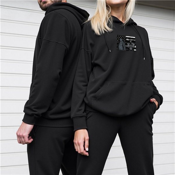 Black Hoodie With Distressed American Flag Graphic Print