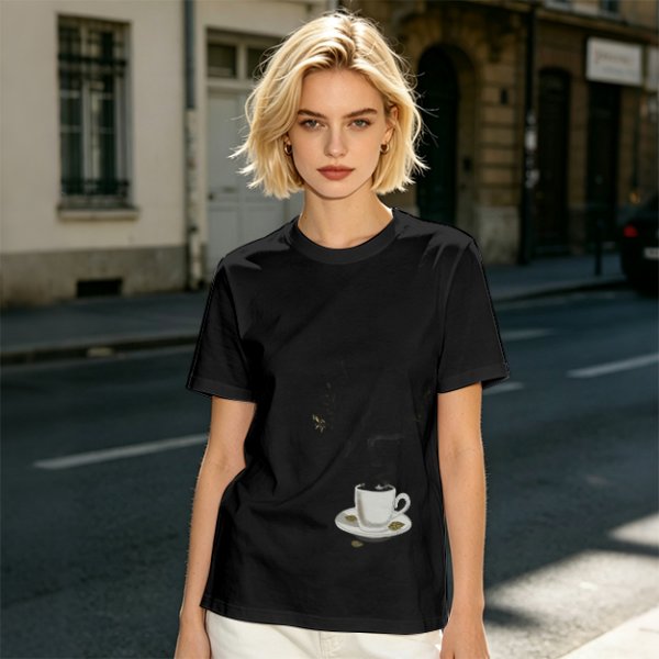 Olive Green T-Shirt with Steaming Coffee Cup Print