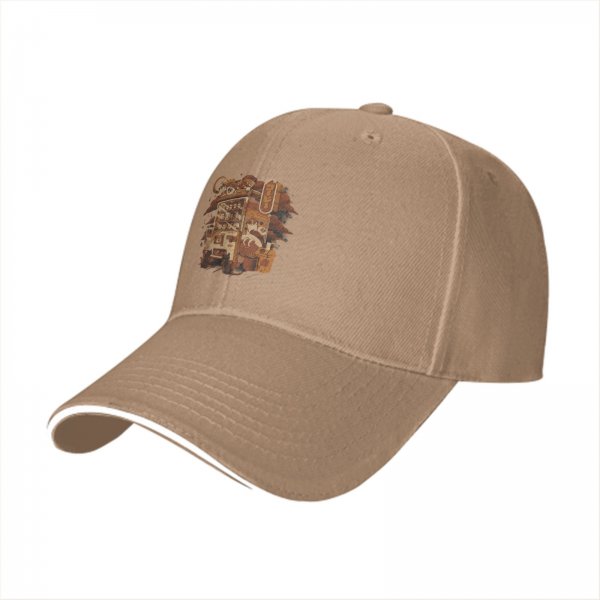 Black Baseball Cap With Japanese Themed Graphic Print