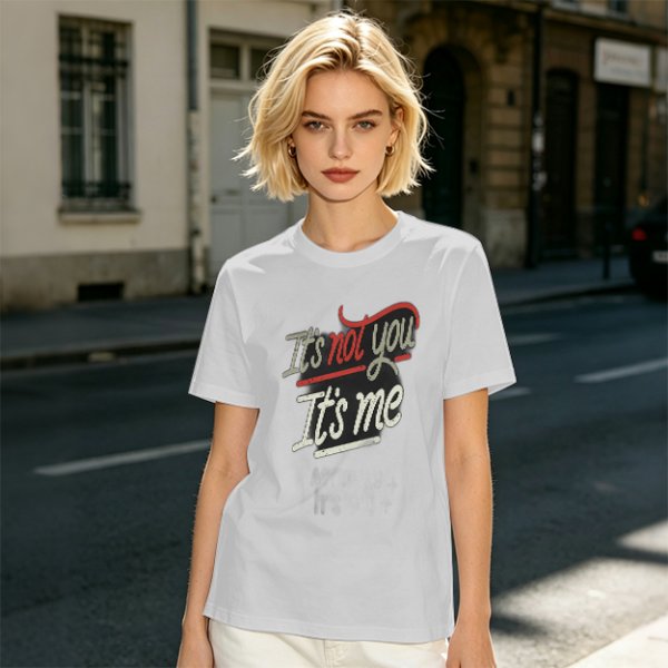 Olive green graphic t-shirt with 'It's not you It's me' print