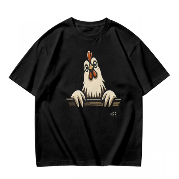 Olive T-Shirt With Surprised Peeking Chicken Graphic And Me? Text
