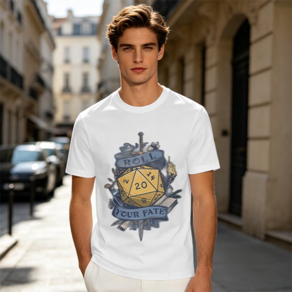 Roll Your Fate D20 Dice Graphic T-Shirt For Tabletop RPG Fans