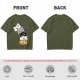 Olive T-Shirt With Stacked Cute Chibi Cats Graphic