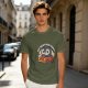 Olive T-Shirt With Cartoon Penguin Driving Car 'My Destination?' Print