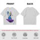 Olive T-shirt with Art Print of Girl Holding Blue Creature on Floating Rock