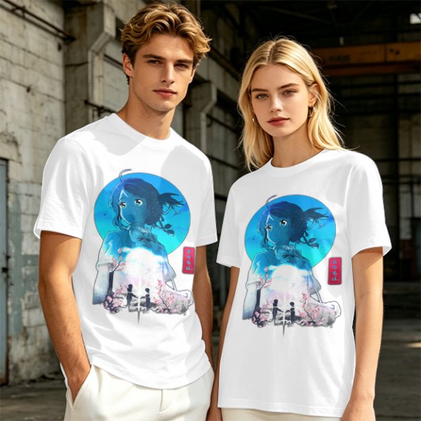 Anime girl cherry blossom scene graphic tee
