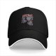 Black baseball cap with 'My First Catnip' and cat graphic print