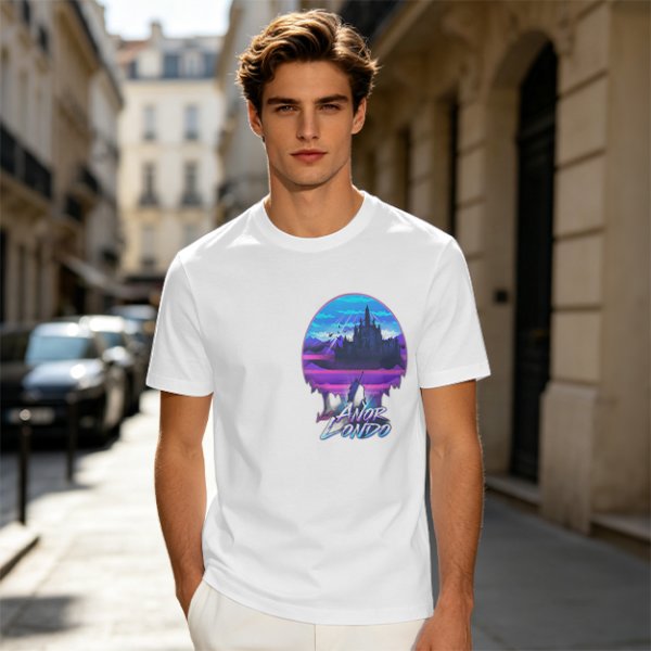 Olive T-shirt with Anor Londo Synthwave Castle Print