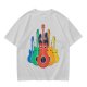 Olive T-Shirt With Colorful Cat Guitar Illustration
