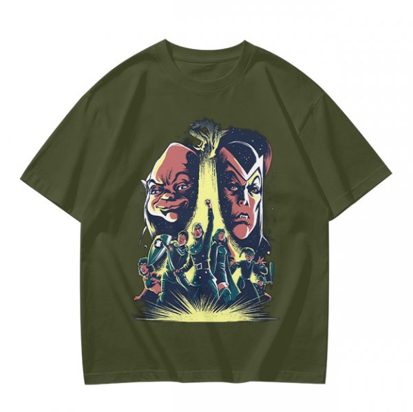 Olive Graphic Tee With Retro Sci-Fi Character Art Print