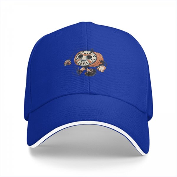 Black Baseball Cap With Retro Jason Voorhees Pumpkin Graphic