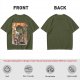 Olive T-shirt with Giant Broccoli Monster Attacking City Art