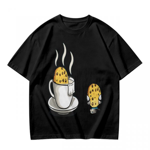 Olive T-Shirt With Funny Cookie In Coffee Cup Print
