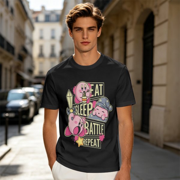 Eat Sleep Battle Repeat Kirby Graphic T-Shirt