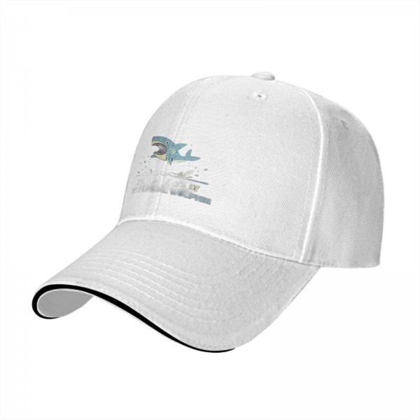 Black Baseball Cap With Shark Graphic And Dolphin Text Print