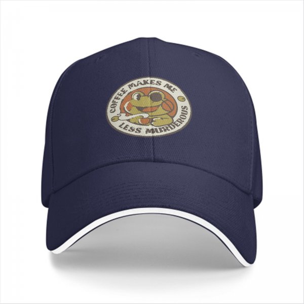 Black baseball cap with coffee makes me less murderous frog graphic