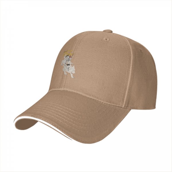 Black baseball cap with running dog graphic and gold text