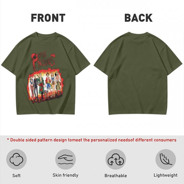 One Piece Pirates Anime Graphic Olive T-Shirt