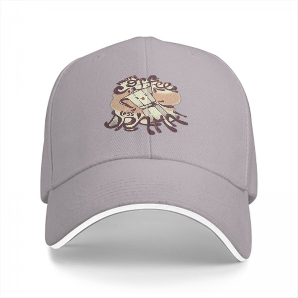 Black Baseball Cap With Coffee Themed Less Drama Print