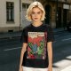 Olive t-shirt with comic print of Hulk and Thor mid-smashed interaction