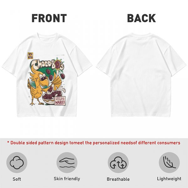Olive t-shirt with Choco-Bo's cereal graphic featuring a yellow bird