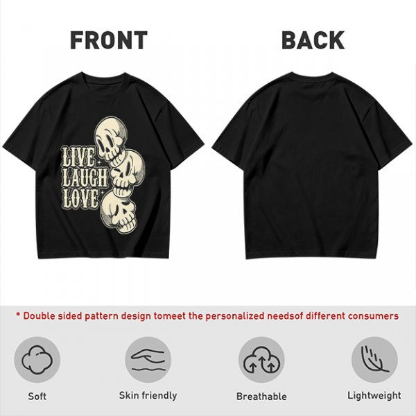 Olive Graphic T-Shirt with Live Laugh Love and Stacked Skulls