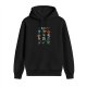 Black Hoodie With Colorful Cartoon Character Grid Print