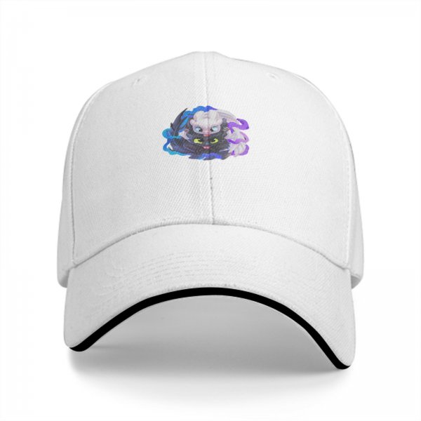 Black Baseball Cap With Toothless And Light Fury Dragon Art