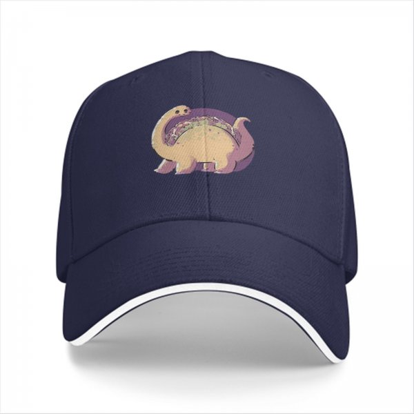 Black Baseball Cap With Cute Taco Dinosaur Graphic Print