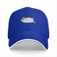 Black baseball cap with a stressed chubby white cat graphic