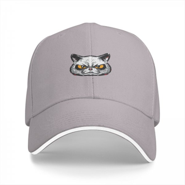 Black Baseball Cap With Grumpy Angry Cat Face Graphic