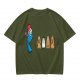 Olive T-Shirt With Blue Monster And Ghost Graphic Print