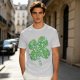 Olive Green T-Shirt With St. Patrick's Day Four-Leaf Clover Art