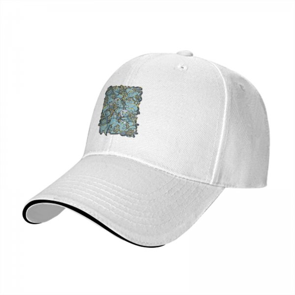 Black Baseball Cap With Blue Whimsical Character Print