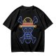 Olive T-Shirt with Neon Style Straw Hat Pirate Skull Print