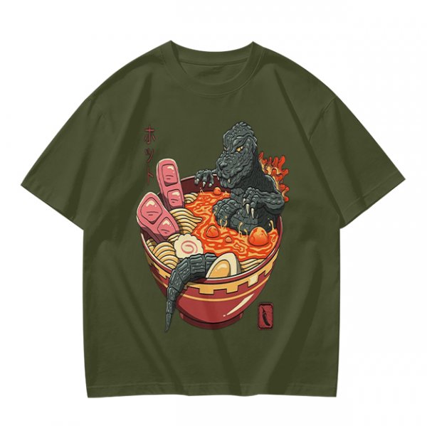 Godzilla in spicy ramen bowl graphic tee