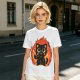 Olive T-Shirt With Cute Black Cat Thumbs Up On Flames Graphic