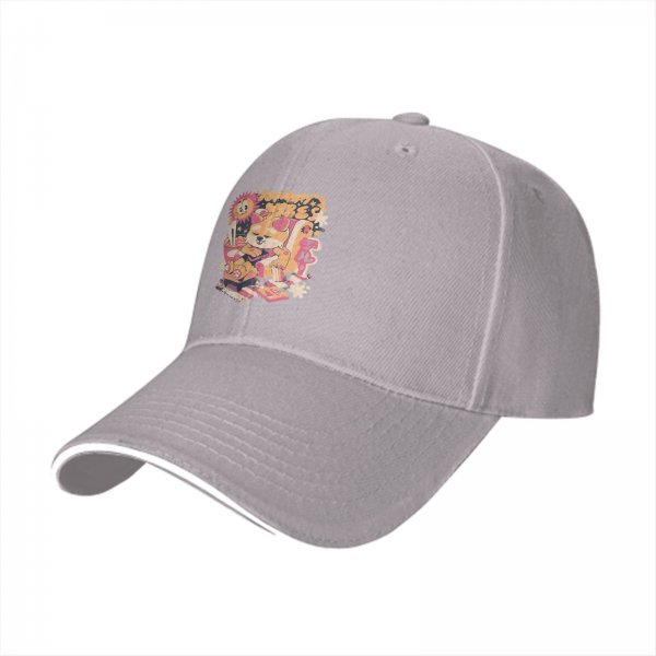 Black Baseball Cap with Relaxed Shiba Inu Summer Vibes Graphic