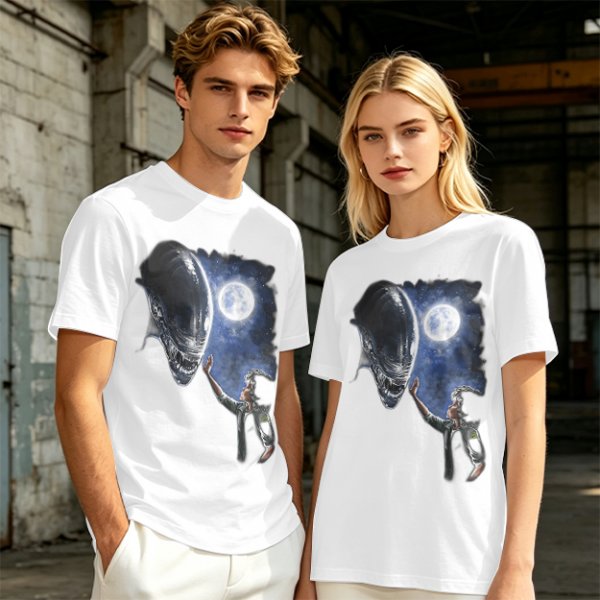 Olive Green Alien Moon Reaching Graphic T-Shirt