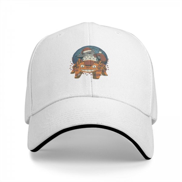 Black baseball cap with Totoro and Catbus festive graphic