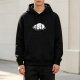Black Hoodie With Sleeping Curled Cat Graphic Print