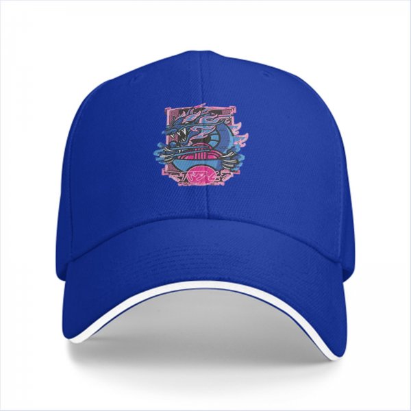 Black Baseball Cap With Neon Blue And Pink Dragon Graphic