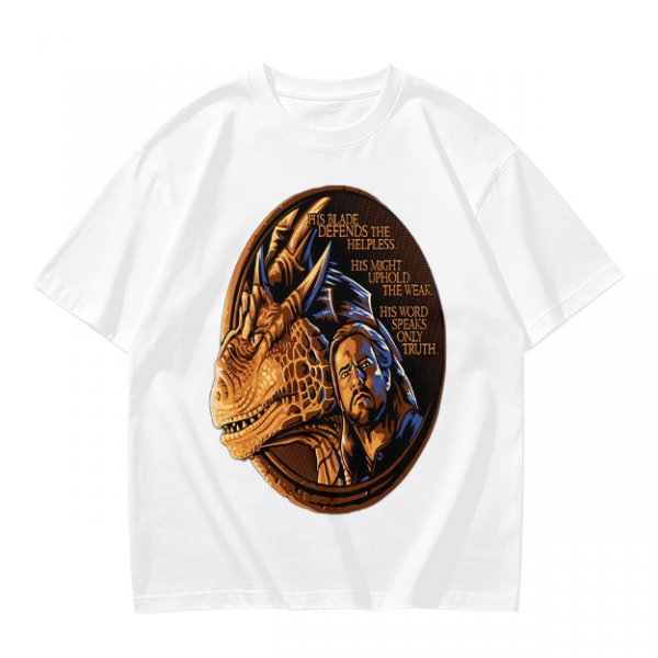 Olive T-Shirt With Dragon And Warrior Fantasy Art Print