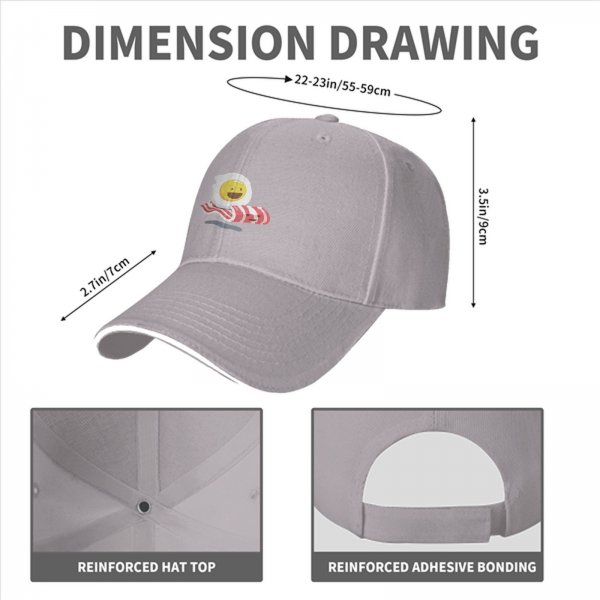 Black Baseball Cap with Smiling Fried Egg and Bacon Print