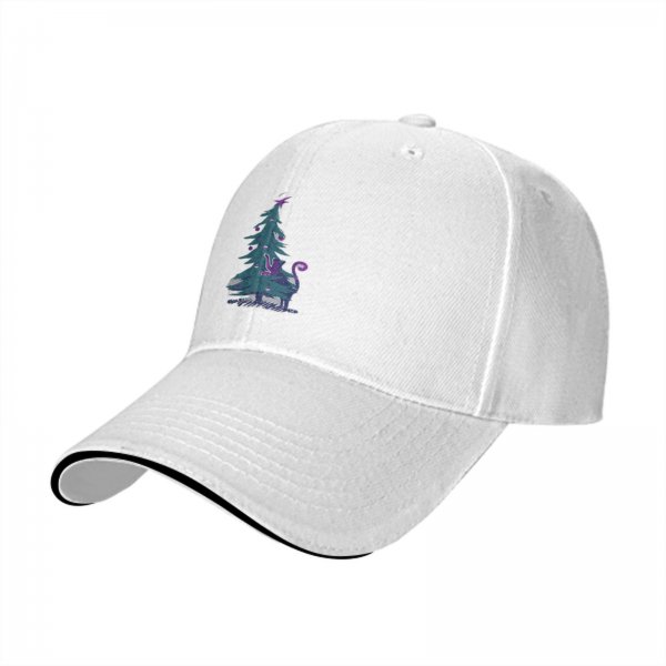 Black Baseball Cap With Decorated Christmas Tree Graphic