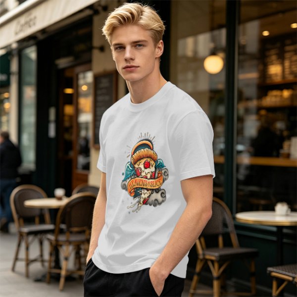 Olive T-Shirt With Angel Pizza Slice 'Heaven's Slice' Graphic
