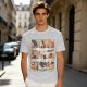 Olive T-Shirt with 9 Grid Cute Cat Illustrations Print