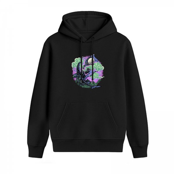 Black Hoodie With Mystical Bat And Moon Night Sky Artwork